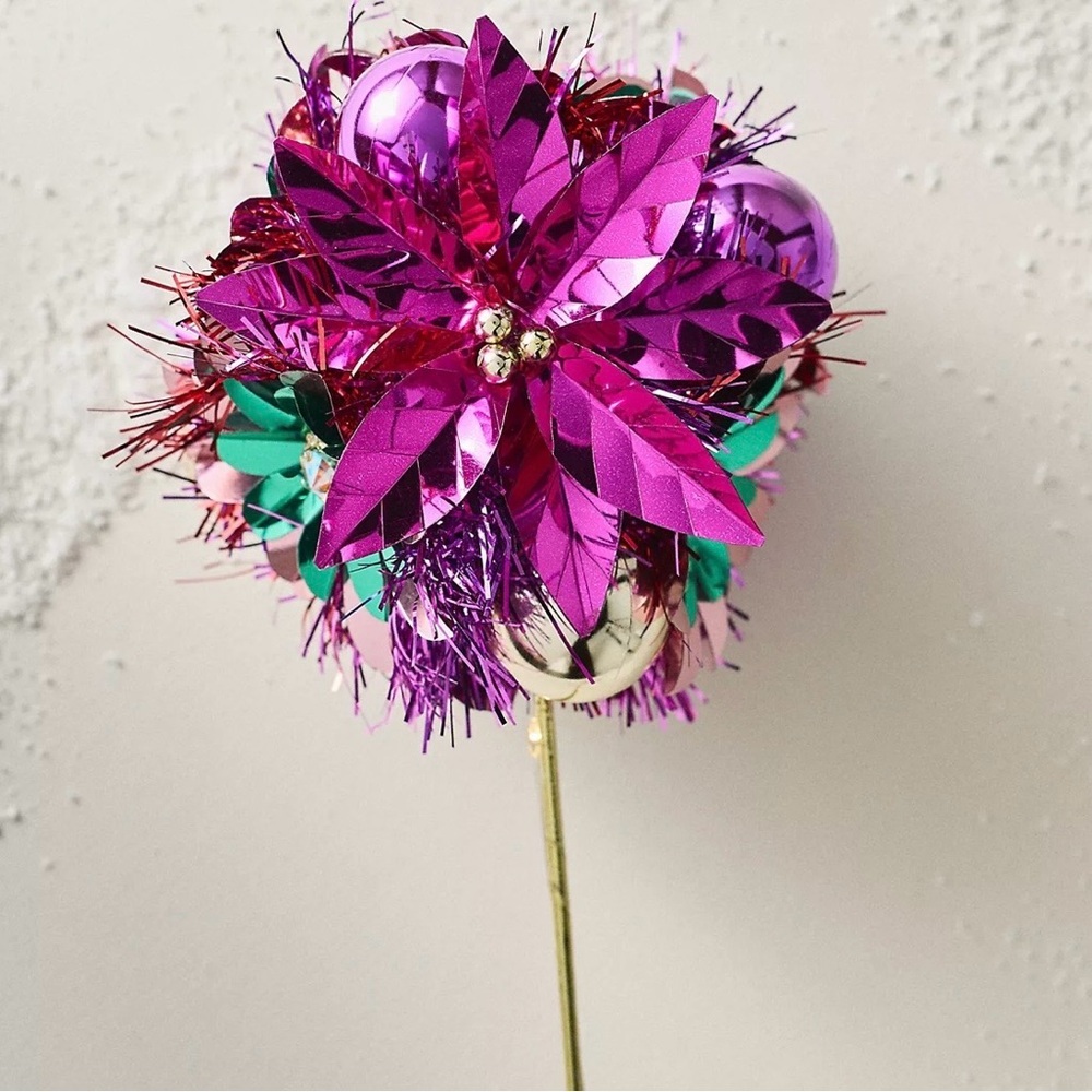 NWT Anthropologie Light-Up Tinsel Tree Pick Hot Pink 21”